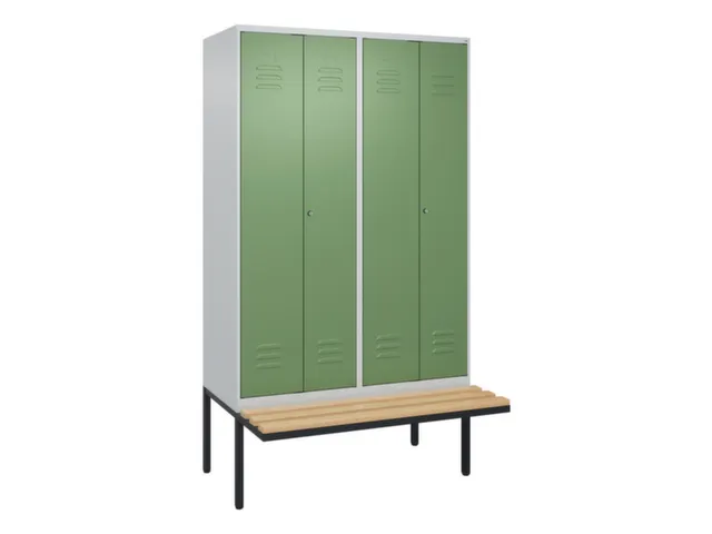 PBM-locker met bank,HxBxD 2120x1200x815mm,4vak,vak B 300mm,cil.-slot