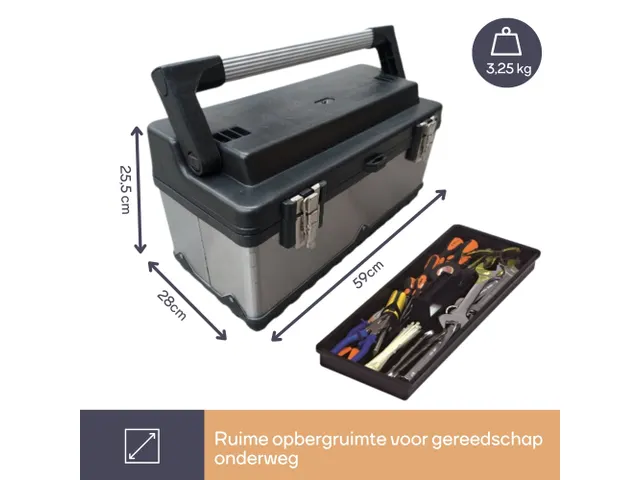 Gereedschapskoffer Roestvrij Staal 590x280x255mm 42 Liter