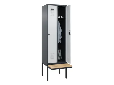 locker met bank,HxBxD 2120x600x815mm,2vak,vak B 300mm,draaigrendel