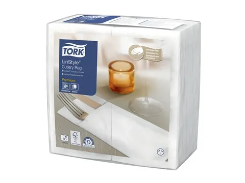 Bestekpochette Tork LinStyle 1-laags 50st duurzaam wit 509600