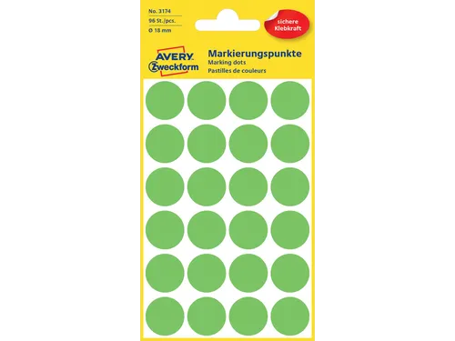 Etiket Avery Zweckform 3174 Rond Ø18mm Lichtgroen 96 Stuks