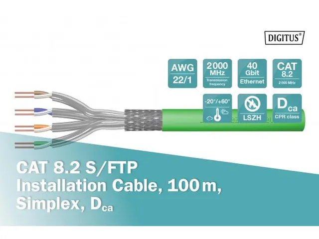 CAT 8.2 S-FTP installatiekabel 2000 MHz AWG 22/1 100m simplex groen