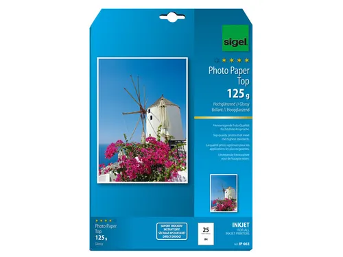 inkjetpapier Sigel A4 125 gram Fotopapier 25 vel hoogglans hoogwit