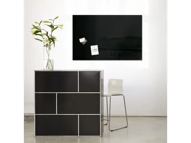 Glas/magneetbord Sigel Zwart 100x65 Magneet+bevestigingsmateriaal