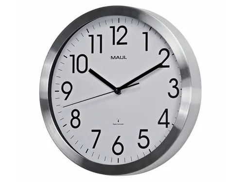 Wandklok MAUL Move RC Ø30,5cmx4.5cm aluminium/wit incl.batterij