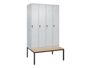locker met bank,HxBxD 2120x1200x815mm,4vak,vak B 300mm,draaigrendel - 1