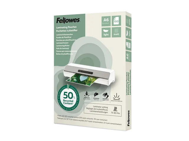 Lamineerhoes Fellowes A6 2x75micron recycled mat 100stuks