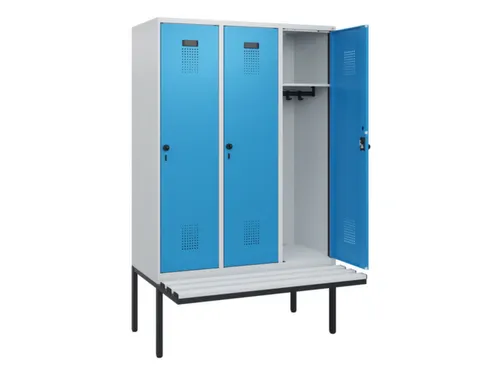locker met bank,HxBxD 1950x1200x815mm,3vak,vak B 400mm,draaigrendel