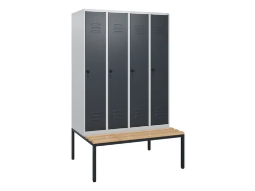 locker met bank,HxBxD 1950x1200x815mm,4vak,vak B 300mm,draaigrendel