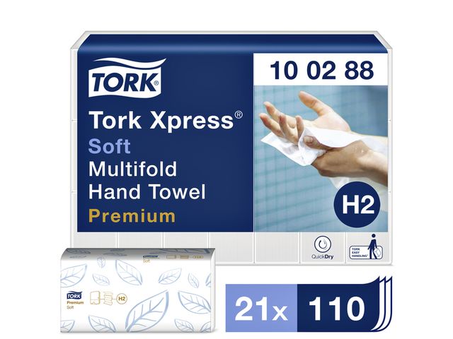 Handdoek Tork Premium 100288 2-laags Intergevouwen 21x110 Stuks | Vouwhanddoeken.nl