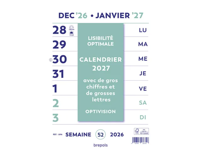 Optivision Wand-week kalender franstalig 2025