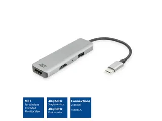 Adapter ACT USB-C 4K multiport voor 2 HDMI monitoren - 12