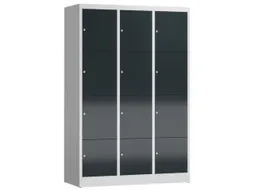 Lockerkast 1800x1185x500mm 3x4 vakken cilinderslot, sokkel, RAL7016