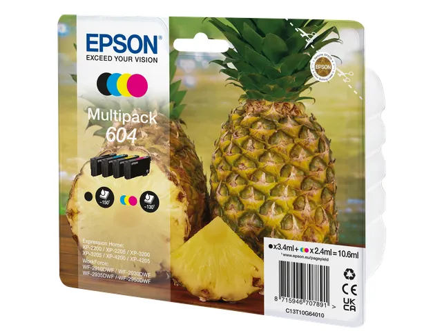 Epson 604, Normaal rendement, Zwart, Cyaan, Magenta, Geel, 3,4 ml, 2,4