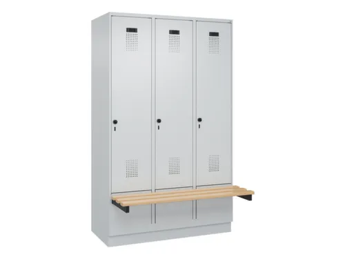 locker met bank,HxBxD 1950x1200x815mm,3vak,vak B 400mm,draaigrendel