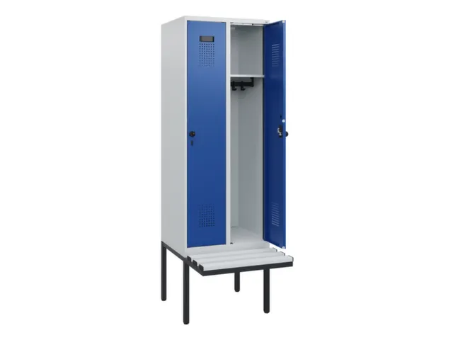 locker met bank,HxBxD 1950x600x815mm,2vak,vak B 300mm,draaigrendel