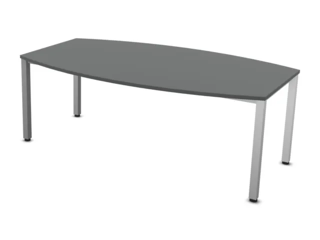 vergadertafel HxBxD 74x200x120cm vatvormig MS-donkergrijs 4voeten Alu