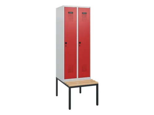 locker met bank,HxBxD 1950x600x815mm,2vak,vak B 300mm,draaigrendel