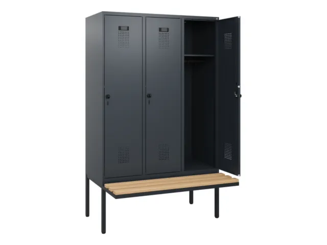 locker met bank,HxBxD 1950x1200x815mm,3vak,vak B 400mm,draaigrendel