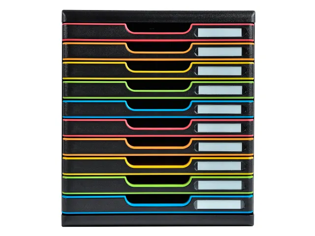 Exacompta - ref. 301798D - Organisatiesysteem - Ladebox MODULO A4 met 5 gesloten laden voor A4 documenten - Afmetingen: Diepte 35 x Breedte 28,8 x Hoogte 32 cm - Zwart/harlekijn glanzend