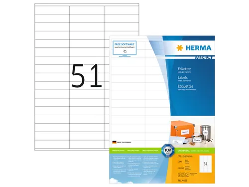 HERMA 4611 Premium etiketten A4 70x16,9mm Wit 10200 stuks