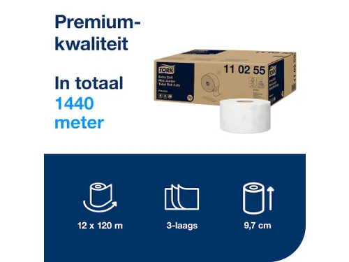 Toiletpapier Tork T2 Jumbo 110255 3-laags 120m 600 Vel 12 Rollen