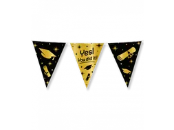 Slinger Folie vlaggen Party Flag Foil 'You Did It' Goud-Zwart 10m