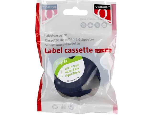 Labeltape Quantore 91200 12mmx4m papier zwart op wit