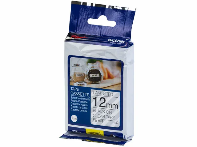 Labeltape P-touch TZE-131S 12mmx4m Zwart Op Transparant gelamineerd