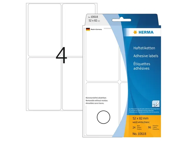HERMA 10618 Verwijderbare universele etiketten 52x82mm Wit 96 stuks