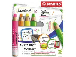 Whiteboardpotlood STABILO MARKdry 4 stuks neon kleuren