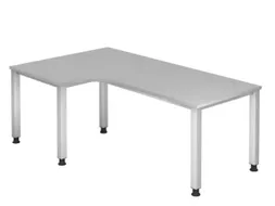 hoek-bureau,HxBxD 680-760x2000x1200mm,blad hout,90 °,4voeten RAL9007