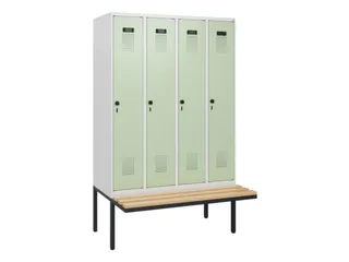 locker met bank,HxBxD 1950x1200x815mm,4vak,vak B 300mm,draaigrendel - 2