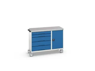 montagetafel 980x1300x600mm linoleumblad 5 laden kast front RAL5010 - 1