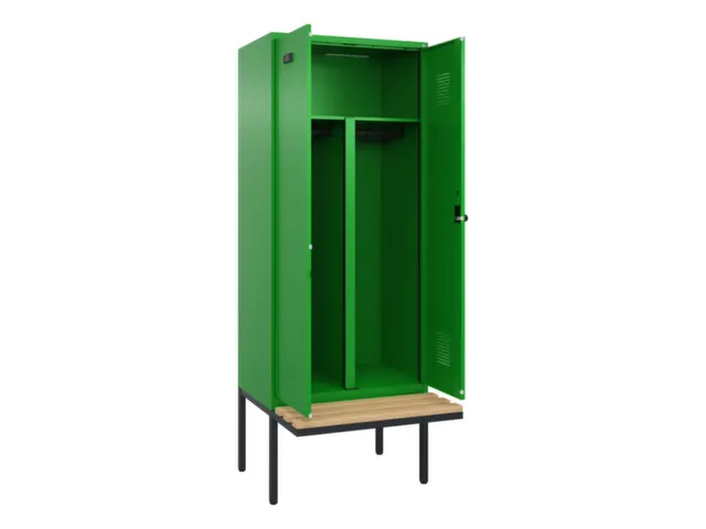 PBM-locker met bank,HxBxD 2120x800x815mm,2vak,vak B 400mm,draaigrendel