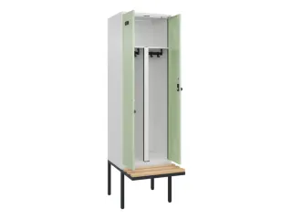 PBM-locker met bank,HxBxD 2120x600x815mm,2vak,vak B 300mm,draaigrendel - 1