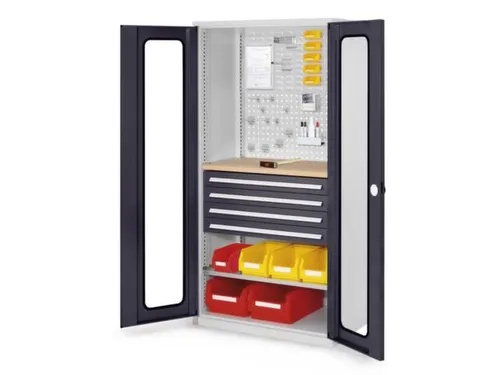 werkplaatskast,HxBxD 1950x1000x600mm,1xStalen bodem,4lade(n),RAL5010