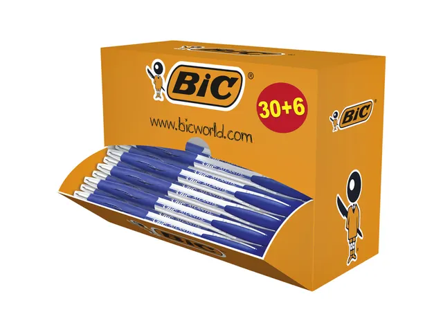 Balpen Bic Atlantis classic grip clic medium blauw 30+6 Gratis