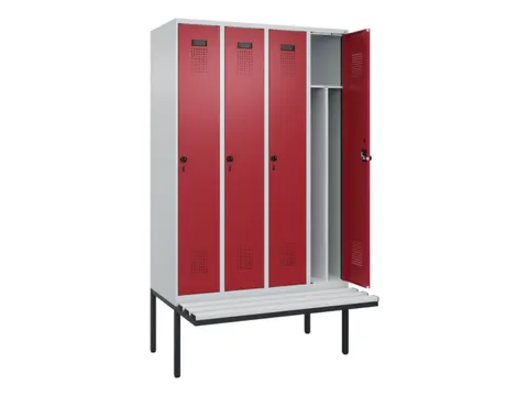 locker met bank,voor scheiding van kleding,HxBxD 2120x1200x815mm,4vak