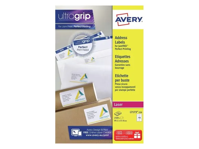 Adresetiket Avery L7173-250 99.1x57mm Wit Laserprinter 2500 Stuks