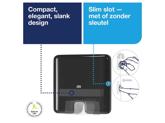 Tork 552108 H2 Mini Multifold Handdoek Dispenser Zwart Voordeelbundel