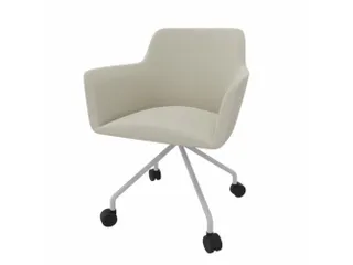 Bezoekersstoel 4-Voet/4Wielen Ronde Buis Verchroomd Beige - 1