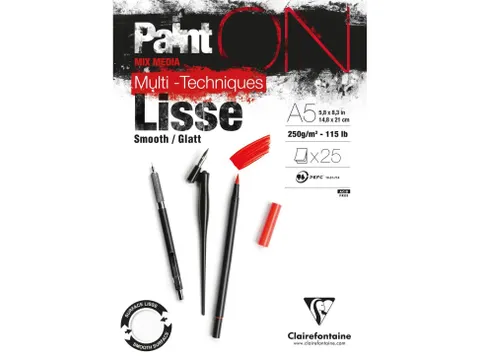 Tekenblok Clairefontaine Paint On A5 glad 25 vel 250gr wit