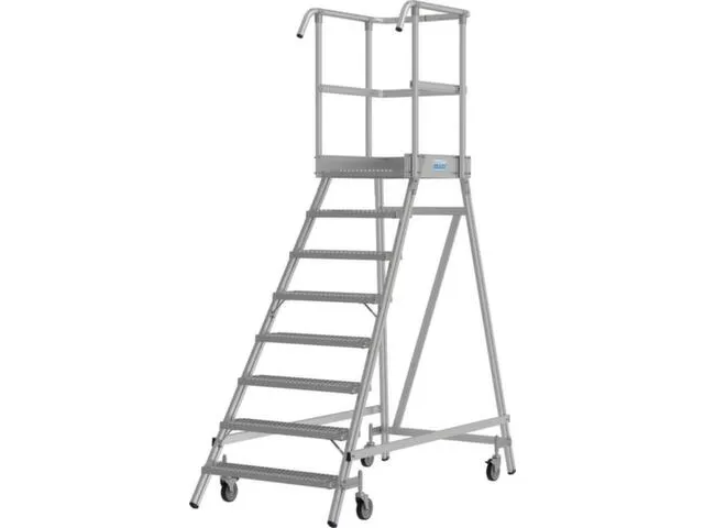 bordestrap,verrijdbaar,bordes H 1,95m,8treden m. R13-laag,aluminium