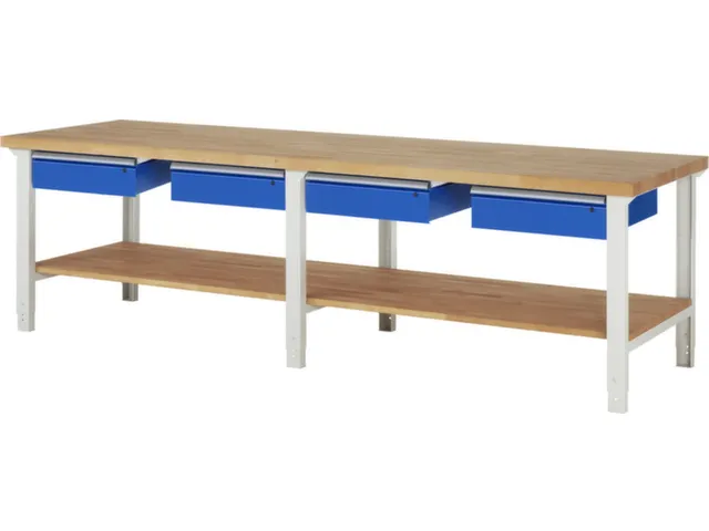 werkbank,HxBxD 790-1140x3000x900mm,beukblad,draagverm. 750kg
