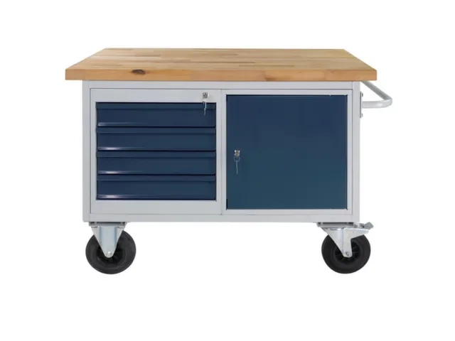 werkbank,verrijdbaar,HxBxD 840x1300x600mm,beukblad,draagverm. 500kg