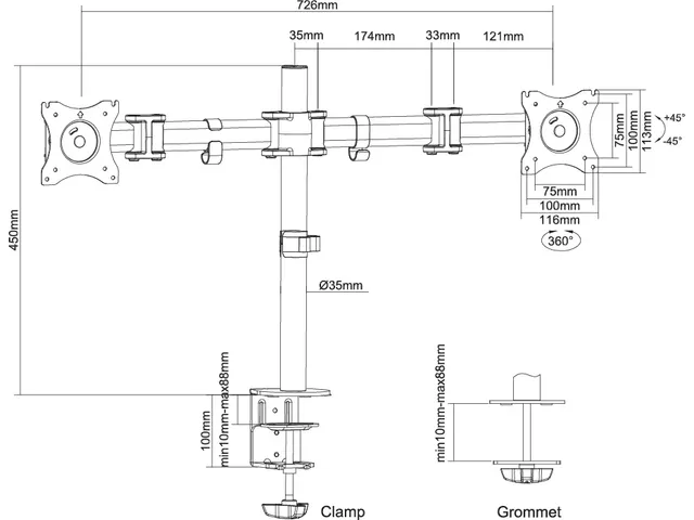 Monitorarm 2 Schermen 27inch Zilver Nm-d135dsilver