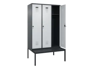 locker met bank,HxBxD 2120x1200x815mm,3vak,vak B 400mm,draaigrendel - 1