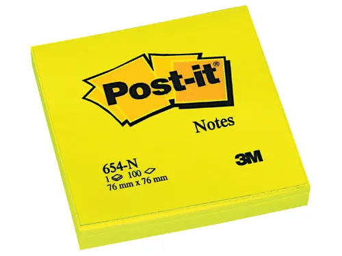 Memoblok 3M Post-it 654 76x76mm neon geel