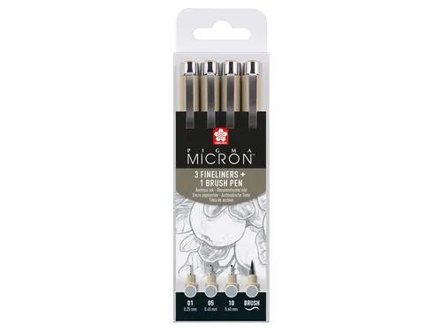 Fineliner Sakura Pigma Micron lichtgrijs set 4 maten